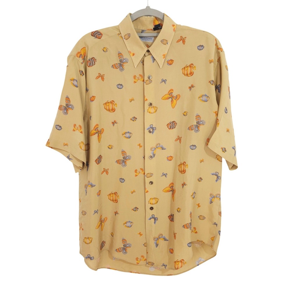 Vintage 90s Bullock & Jones Button Up Tencel Shirt Medium Fish Butterfly Print